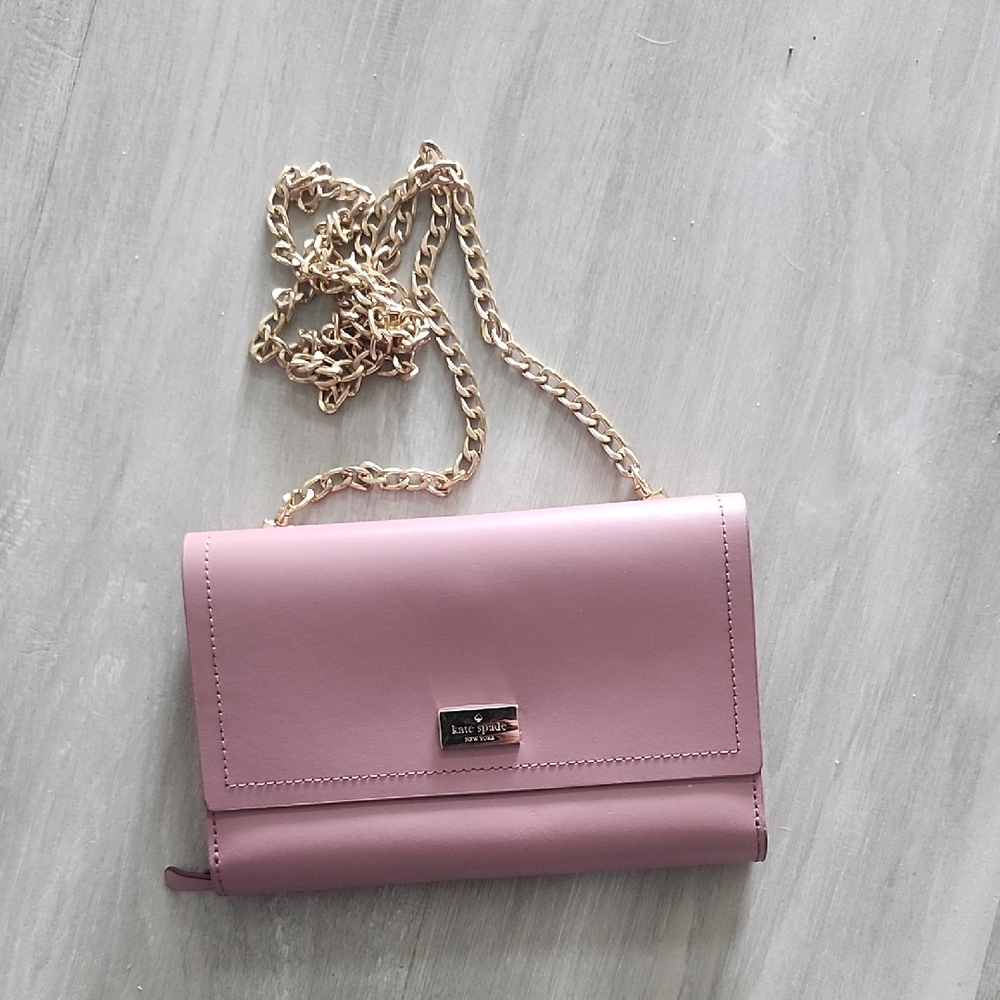 kate spade Pink Crossbody Wallet with Gold Chain